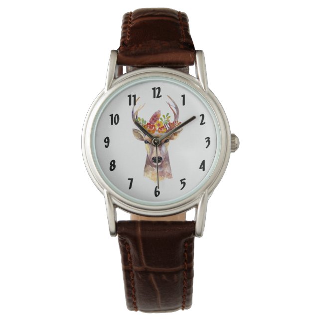 Personlig Wrist Watch boho hjort Buck head Brown Armbandsur (Framsida)