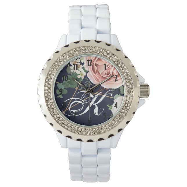 Personlig Wrist Watch Geometric Garden Navy Blu Armbandsur (Framsida)