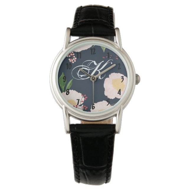 Personlig Wrist Watch White Blommigt Flowers on D Armbandsur (Framsida)