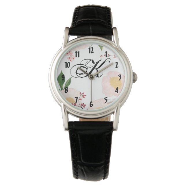 Personlig Wrist Watch White Blommigt Flowers on W Armbandsur (Framsida)