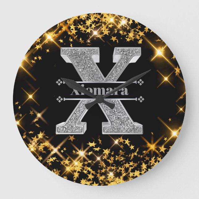 Personlig X Ursprungligt Silver Monogram Ditt namn Stor Klocka (Framsida)