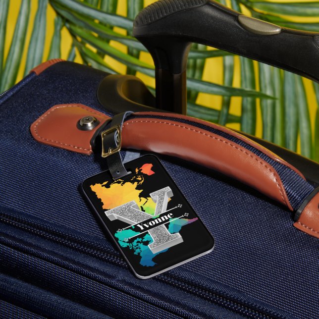 Personlig Y Inledande Silver Monogram Ditt namn Bagagebricka (Framsida Insitu 1)