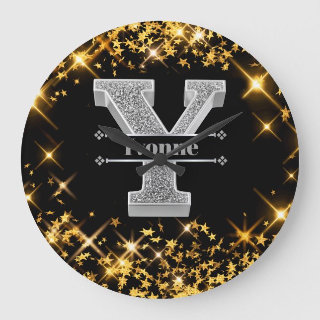 Personlig Y Inledande Silver Monogram Ditt namn Stor Klocka (Framsida)