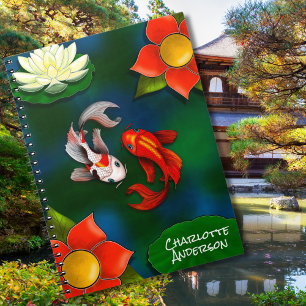 Personlig Yin Yang Koi Fish White Lotus Pond Anteckningsbok