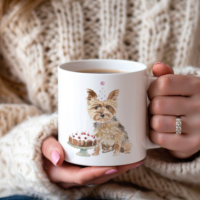 Personlig Yorkie Birthday Cake Kaffemugg (Skapare uppladdad)