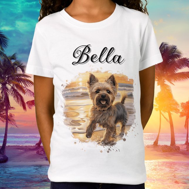 Personlig Yorkie Sunset Cute Beach Hund älskare T Shirt (Kids Personalized Yorkie Sunset Cute Beach Dog Lover T-Shirt)