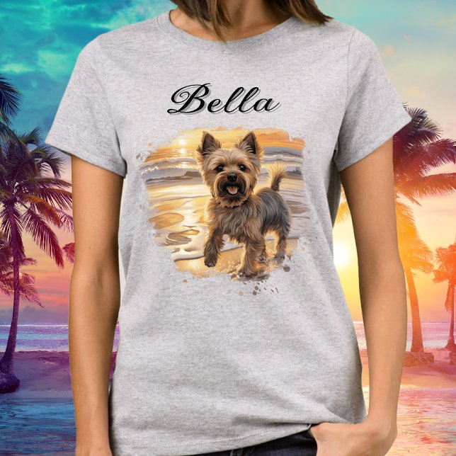 Personlig Yorkie Sunset Cute Beach Hund älskare T Shirt (Personalized Yorkie Sunset Cute Beach Dog Lover T-Shirt)