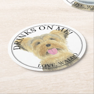 Personlig Yorkie Yorkshire Terrier Bröllop Underlägg Papper Rund
