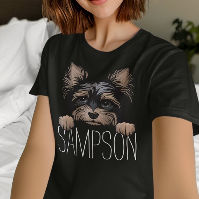Personlig Yorkie Yorkshire Terrier Hund Namn T Shirt (Personalized Yorkie t-shirt for women. Yorkshire Terrier dog lover gifts.)
