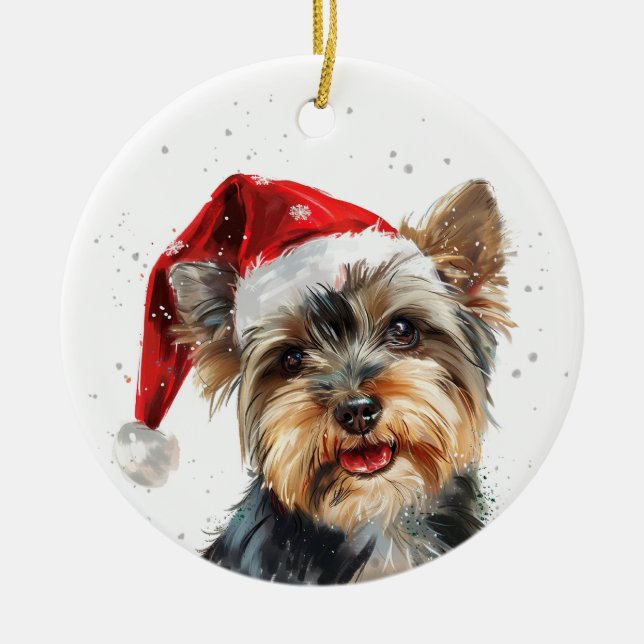 Personlig Yorkshire Hund Jul Julgransprydnad Keramik (Framsidan)