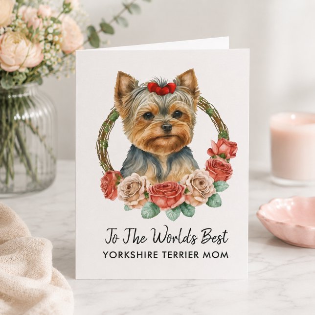 Personlig Yorkshire Terrier Mamma Mors Dag Helgkort (Customize with your own message inside card, text on front is also editable)