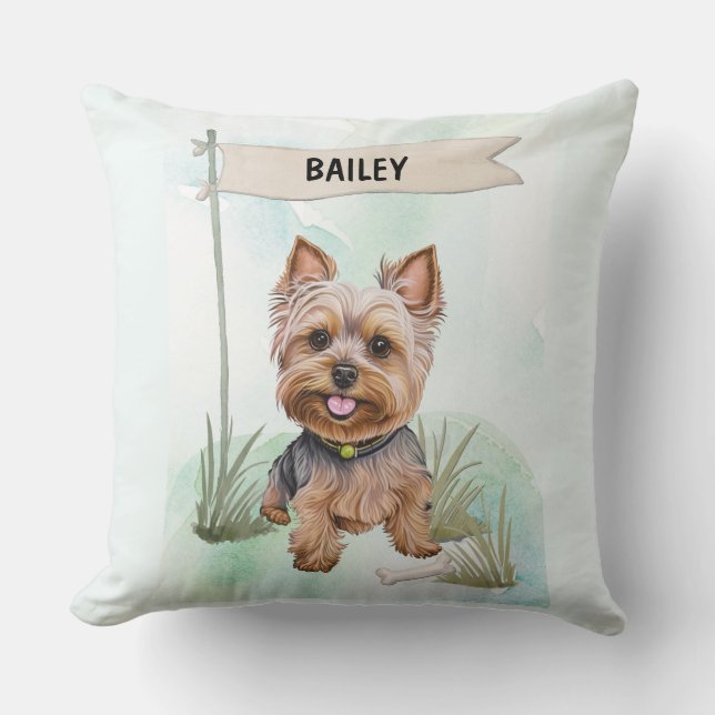 Personlig Yorkshire Terrier Vattenfärg Hund Kudde (Framsida)