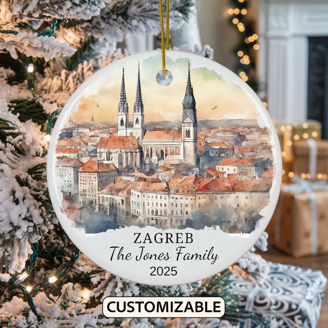 Personlig Zagreb Ornament, Kroatien Gift Julgransprydnad Keramik (Skapare uppladdad)