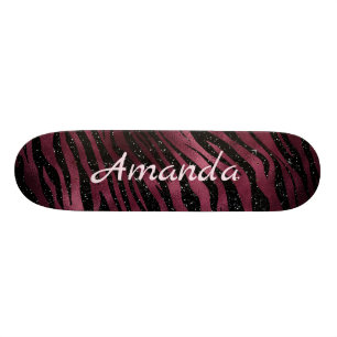 Personlig Zebra Black och Burgundy Glitter Mini Skateboard Bräda 18,5 Cm