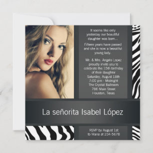 Personlig Zebra Foto Quinceanera Inbjudningar