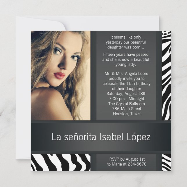 Personlig Zebra Photo Quinceanera Inbjudningar (Framsida)