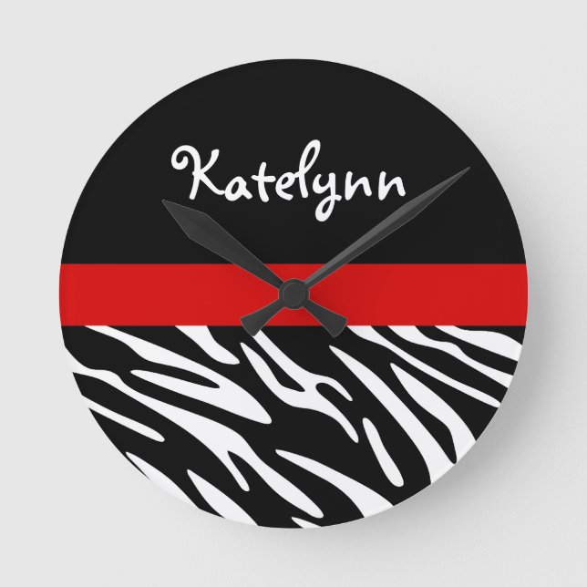 Personlig Zebra Rand med Red Wall Clock Rund Klocka (Framsida)