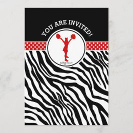 Personlig Zebra tryck Cheer eller Pom in Red Inbjudningar