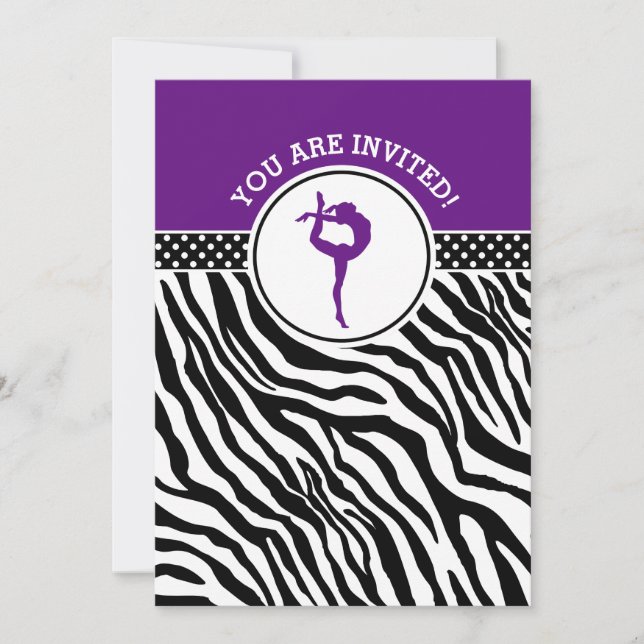 Personlig Zebra tryck Gymnastika i Lila Inbjudningar (Framsida)