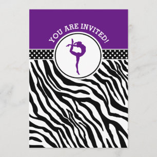 Personlig Zebra tryck Gymnastika i Lila Inbjudningar