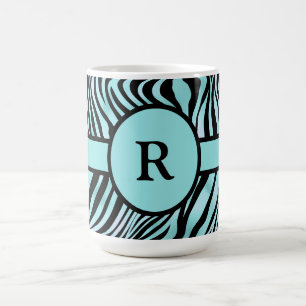 Personlig Zebraprint Svart och Turkos Blå Kaffemugg