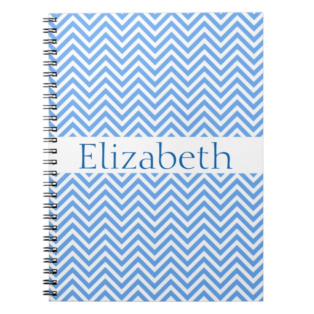 Personlig Zigzag Chevron Mönster Blue White Anteckningsbok Med Spiral (Framsidan)