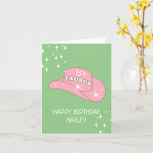 Personlig Zodiac Taurus Cowgirl Hat Birthday Kort