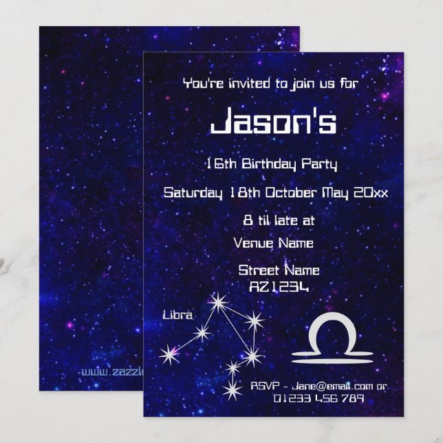 Personlig Zodiak Vågen Galaxfest Inbjudningar (Fram/baksida)