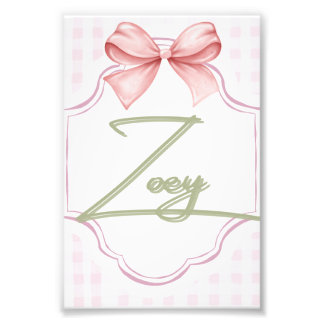 Personlig Zoey Flicka Nursery Bow&Gingham Fototryck