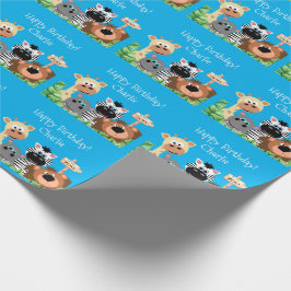 Personlig Zoo Djurfödelsedag Grönt Löv Presentpapper