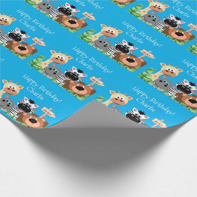 Personlig Zoo Djurfödelsedag Grönt Löv Presentpapper (Hörn)