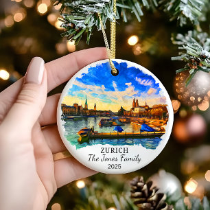Personlig Zürich Ornament, Schweiz Gift Julgransprydnad Keramik