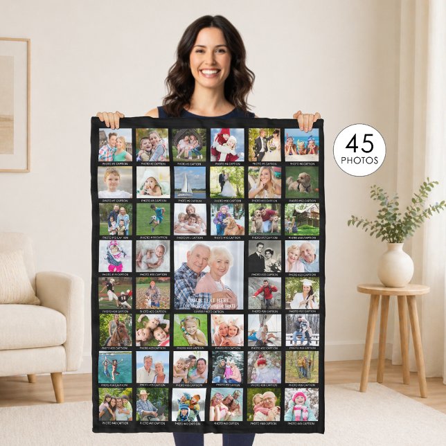 Personliga 45 Foto Collage Bildtexter Din Färg Fleecefilt (Skapare uppladdad)