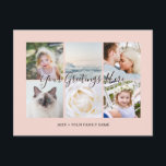 Personliga 6 bilder Universella hälsningar Vykort<br><div class="desc">Personliga 6 familjebilder gyllene timmen rosa söt chic feminin Universella hälsningskort med en stilren fotokollage med 6 anpassade bilder,  ditt hälsningsmeddelande i elegant handskriven script-teckensnitt,  ditt namn,  datum,  år,  meddelande på baksidan i ett modernt och enkelt sans-serif-teckensnitt.</div>