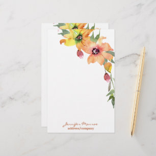 Personliga akvarellblommor i orange och gult brevpapper