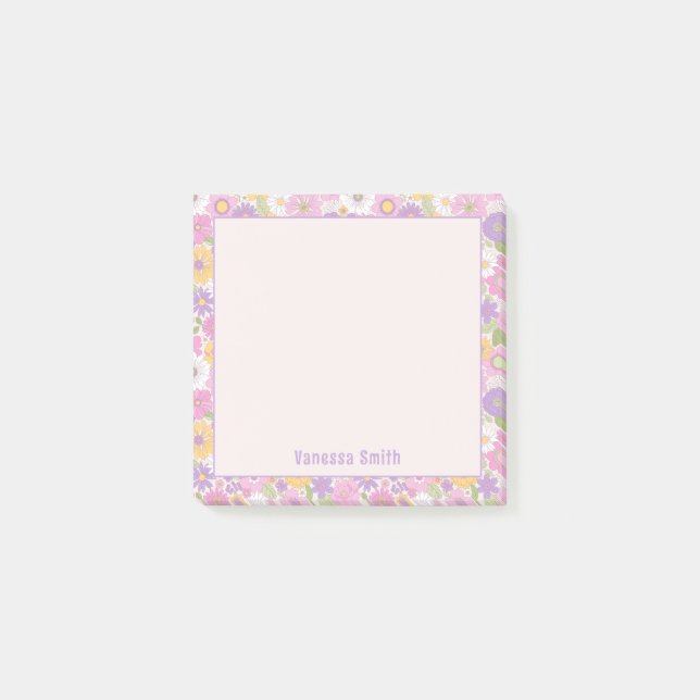 Personliga Anteckningar med Retro Blommönster Post-it Block (Framsida)