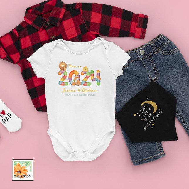 personliga baby djur gåva född 2024 t shirt (Skapare uppladdad)