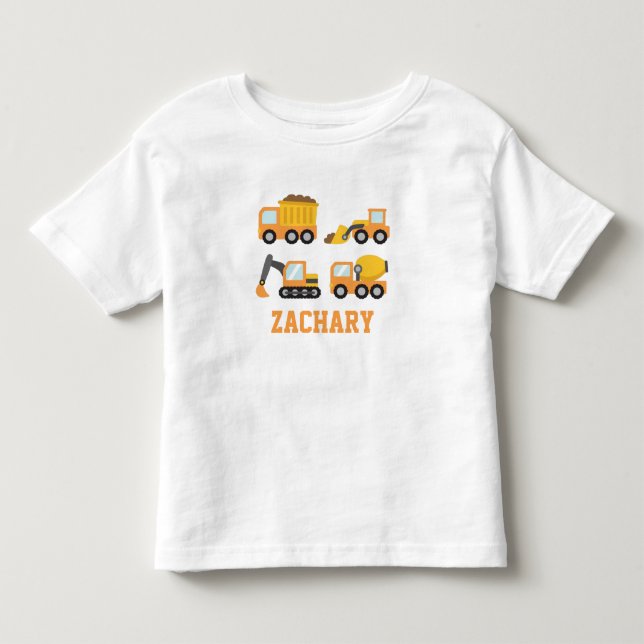 Personliga barns T-shirts med orangea byggfordon (Framsida)