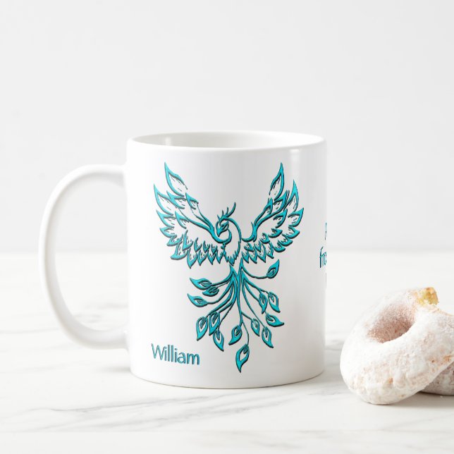 Personliga blåfoenixförhöjningar från sängen kaffemugg (Med munk)