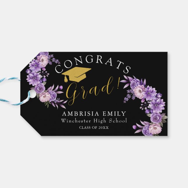 Personliga blommiga snygga examensgrattis presentetikett (Baksidan Horisontell)