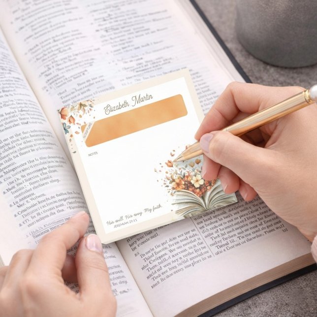 Personliga blomsterbibelvers kristna  post-it block (Personalized Floral Bible Scripture Christian Post-it Notes)