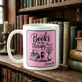 Personliga böcker är min terapi Bokälskare Rosa Kaffemugg