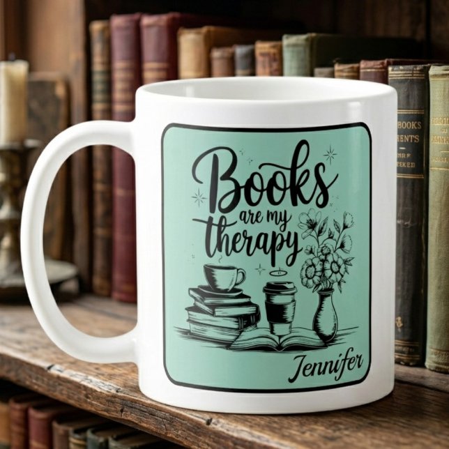 Personliga böcker är min terapi Bokmaskar mint Kaffemugg (Skapare uppladdad)