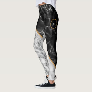 Personliga Bokstavsleggins i Svart Vit Marmor Leggings