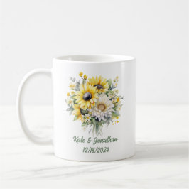 Personliga bröllopsbuketter solrosor kaffemugg