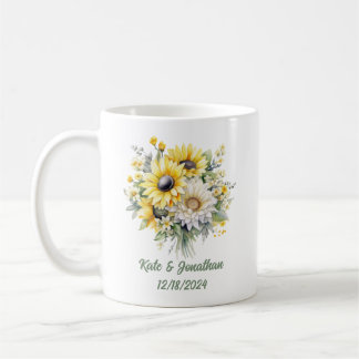 Personliga bröllopsbuketter solrosor kaffemugg
