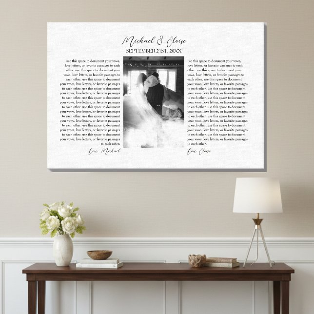 Personliga bröllopslöften Foto kvarleva Canvastryck (Personalized Wedding Vows Photo Keepsake Canvas Print)