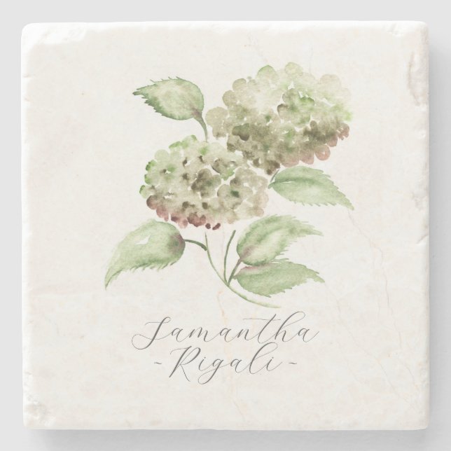 Personliga bröllopspresenter Grön Hydrangea Stenunderlägg (Framsidan)