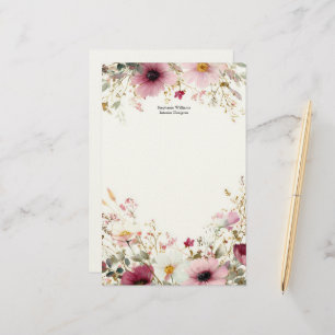 Personliga Burgunderröda Rosa Vildblommor Blommor Brevpapper