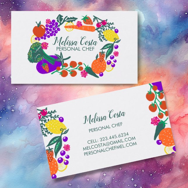 PERSONLIGA CHEF Modern Gardener Veggies Fruits Visitkort (Cute fruit and veggies business cards. Customize with your own  text)